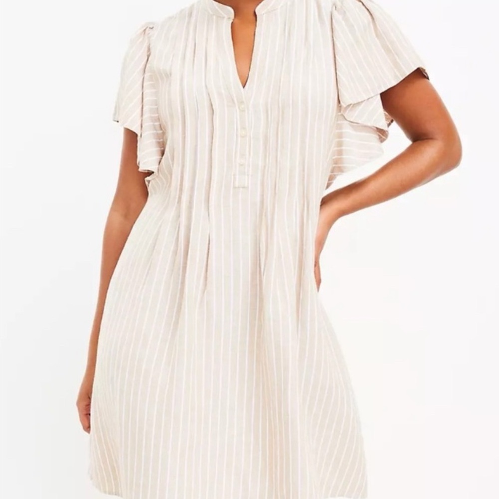 Loft Beige Striped Linen Dress